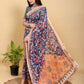 Artistic Navy & Copper Floral Linen Cotton Saree