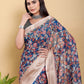 Artistic Navy & Copper Floral Linen Cotton Saree