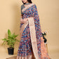 Artistic Navy & Copper Floral Linen Cotton Saree
