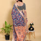 Artistic Navy & Copper Floral Linen Cotton Saree
