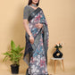 Abstract Grey & Black Floral Linen Cotton Saree