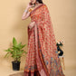 Vibrant Red Artistic Peacock Linen Cotton Saree