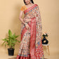 Artistic Kalamkari Print Linen Cotton Saree with Zari Border