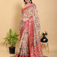 Artistic Kalamkari Print Linen Cotton Saree with Zari Border