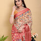 Artistic Kalamkari Print Linen Cotton Saree with Zari Border