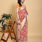 Vibrant Red Kalamkari Print Saree with Broad Zari Border
