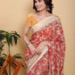 Vibrant Red Kalamkari Print Saree with Broad Zari Border