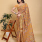 Elegant Mustard Yellow Floral Print Saree with Broad Zari Border