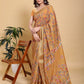 Elegant Mustard Yellow Floral Print Saree with Broad Zari Border