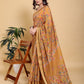 Elegant Mustard Yellow Floral Print Saree with Broad Zari Border