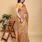 Elegant Mustard Yellow Floral Print Saree with Broad Zari Border