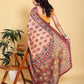 Elegant Peach/Coral Floral Print Saree with Maroon Zari Border