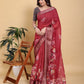 Rich Maroon Floral Print Saree with Metallic Zari Borde