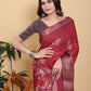 Rich Maroon Floral Print Saree with Metallic Zari Borde