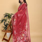 Rich Maroon Floral Print Saree with Metallic Zari Borde