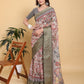 Elegant Beige Kalamkari Print Saree with Olive Green Zari Border