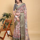 Elegant Beige Kalamkari Print Saree with Olive Green Zari Border
