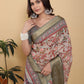 Elegant Beige Kalamkari Print Saree with Olive Green Zari Border