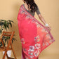 Vibrant Rani Pink Floral Saree with Contrast Green Zari Border