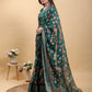 Elegant Forest Green Patola/Pochampally Print Saree with Zari Border