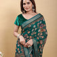Elegant Forest Green Patola/Pochampally Print Saree with Zari Border