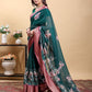 Stunning Teal Floral Saree with Contrast Pink/Maroon Zari Border