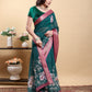 Stunning Teal Floral Saree with Contrast Pink/Maroon Zari Border