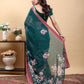 Stunning Teal Floral Saree with Contrast Pink/Maroon Zari Border