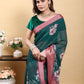 Stunning Teal Floral Saree with Contrast Pink/Maroon Zari Border