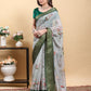 Elegant Light Grey Saree with Modern Floral Print and Zari Border