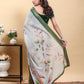 Elegant Light Grey Saree with Modern Floral Print and Zari Border