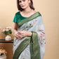 Elegant Light Grey Saree with Modern Floral Print and Zari Border