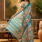 Aqua-Lined Spring Floral Linen Cotton Saree