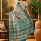 Aqua-Lined Spring Floral Linen Cotton Saree
