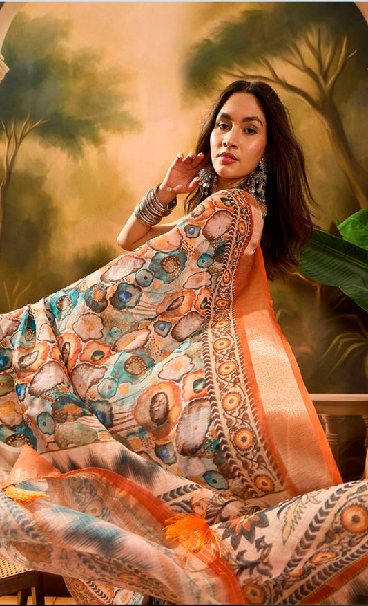 Linen Cotton Maldives Mist Saree