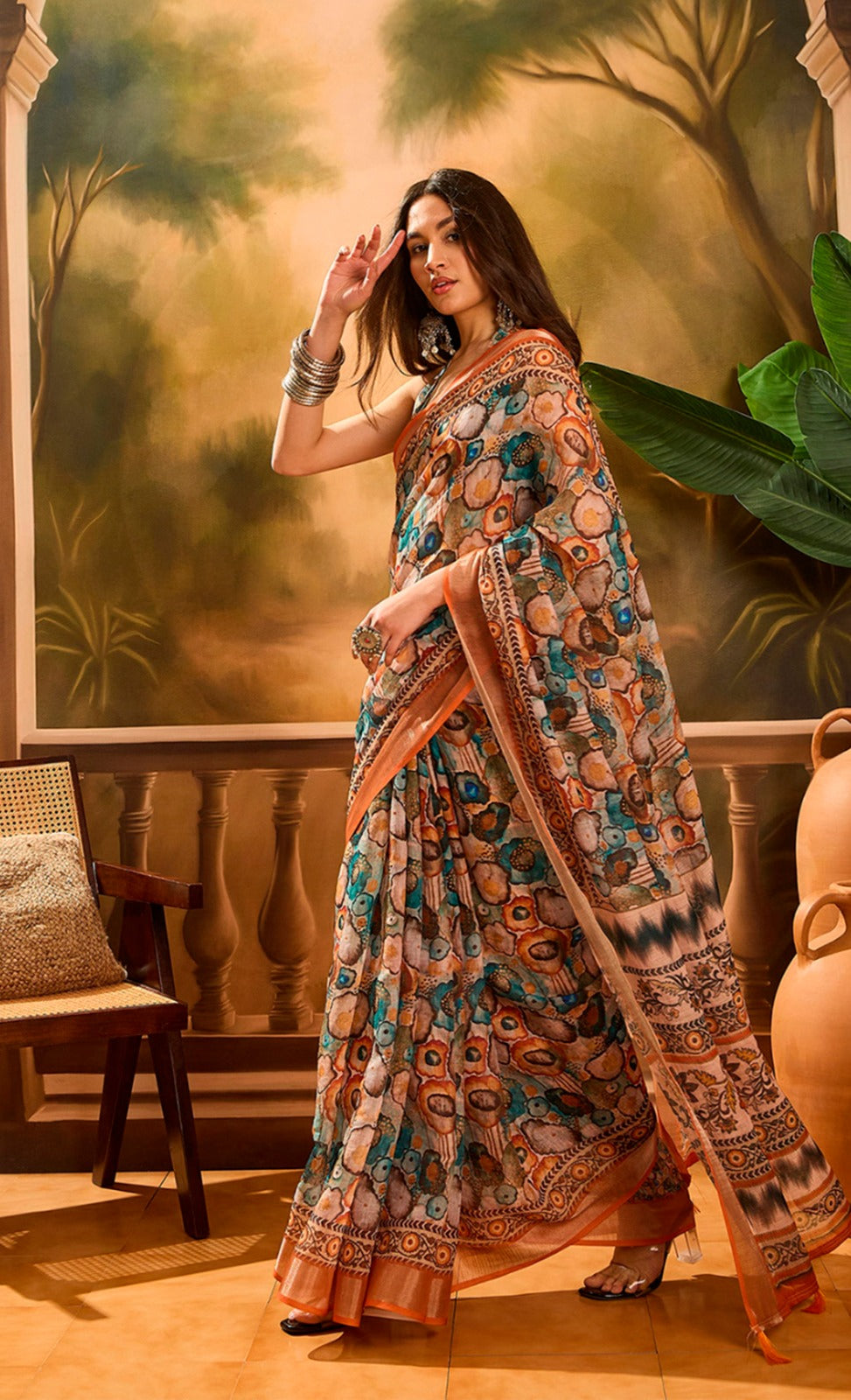 Linen Cotton Maldives Mist Saree