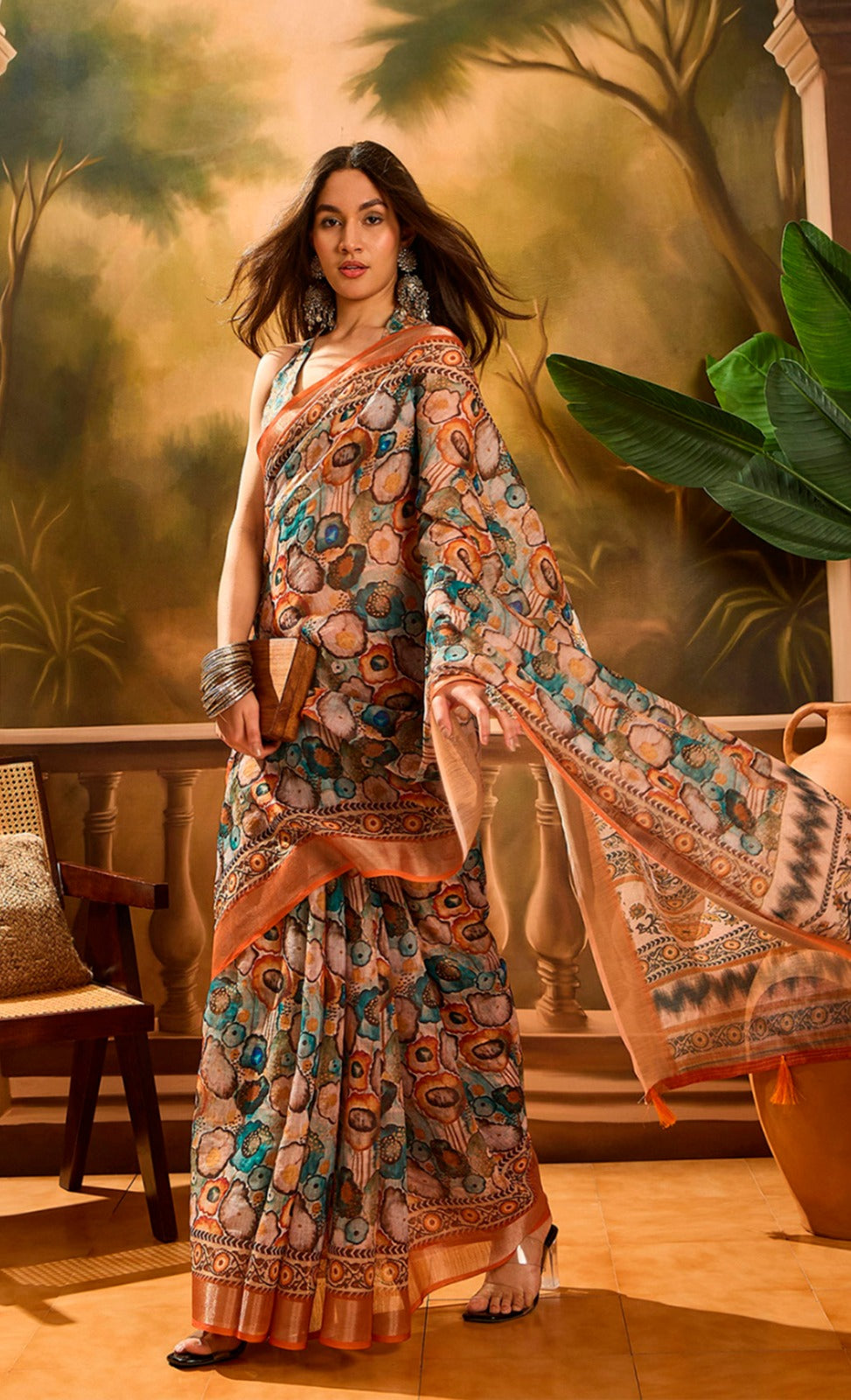 Linen Cotton Maldives Mist Saree