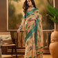 Beige Abstract Wave Linen Cotton Saree