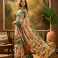Beige Abstract Wave Linen Cotton Saree