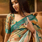 Beige Abstract Wave Linen Cotton Saree