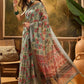 Sage Floral Ethnic Linen Cotton Saree