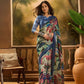 Elegant Blue Floral Digital Print Saree