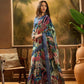 Elegant Blue Floral Digital Print Saree