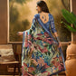 Elegant Blue Floral Digital Print Saree