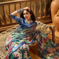 Elegant Blue Floral Digital Print Saree