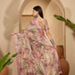 Soft Pink Floral Linen Cotton Saree
