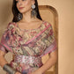 Soft Pink Floral Linen Cotton Saree