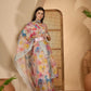 Elegant Pastel Floral Linen Cotton Saree