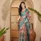 Elegant Teal Floral Weave Linen Cotton Saree
