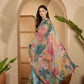 Elegant Teal Floral Weave Linen Cotton Saree